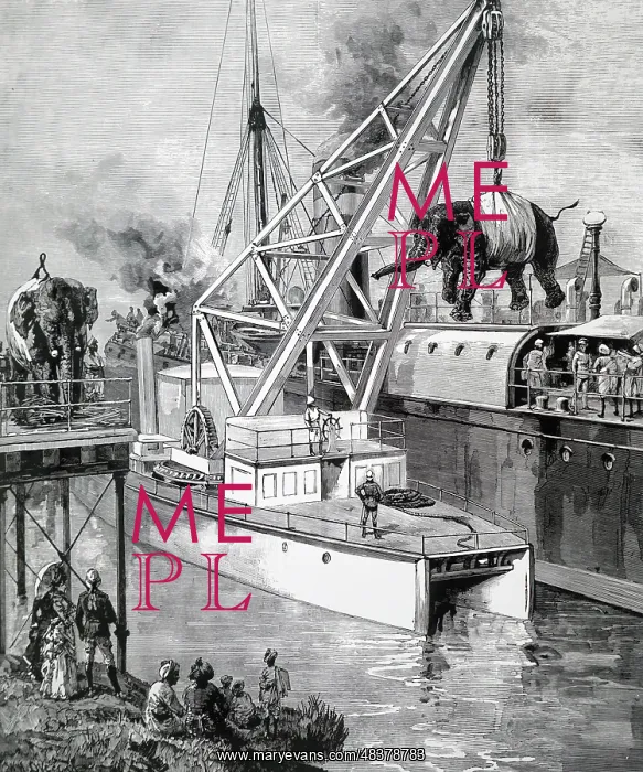 : Engraving depicting the use of a floating crane : Engraving depicting the use of a floating crane