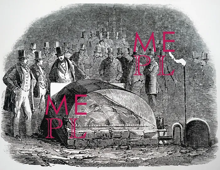 : An engraving depicting the use of gas to roast : An engraving depicting the use of gas to roast
