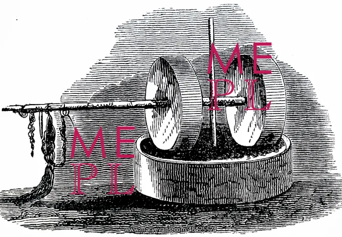 : An engraving depicting a mill used for crushing olives : An engraving depicting a mill used for crushing olives
