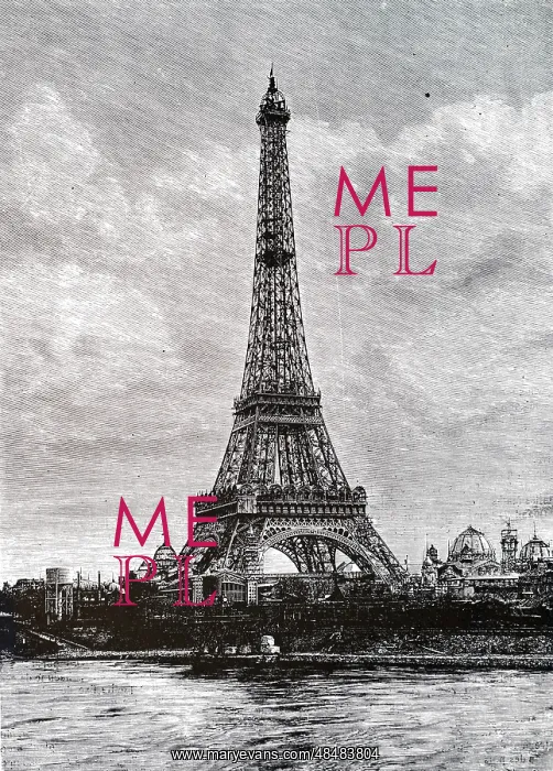 : An engraving depicting a view of the Eiffel Tower : An engraving depicting a view of the Eiffel Tower