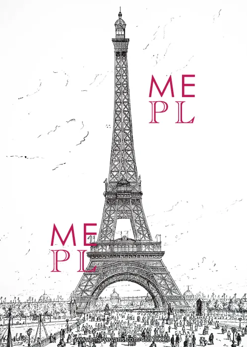 : An engraving depicting a view of the Eiffel Tower : An engraving depicting a view of the Eiffel Tower