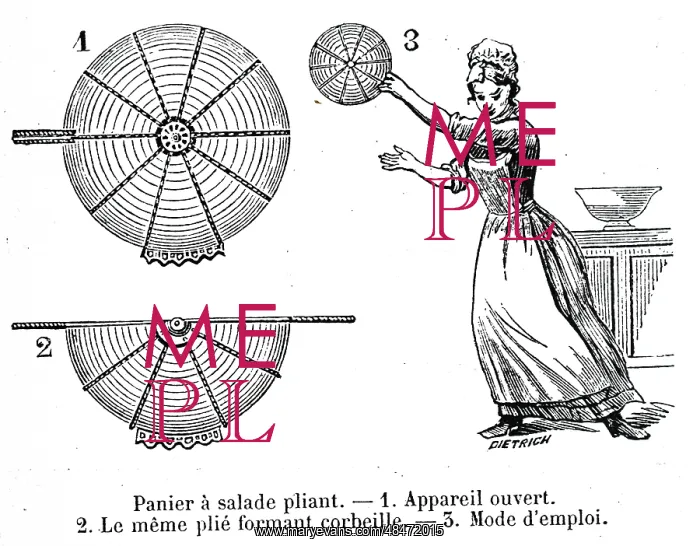 : An engraving depicting a wire salad drainer : An engraving depicting a wire salad drainer