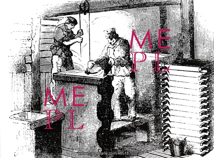 : An engraving depicting workers filling frames : An engraving depicting workers filling frames