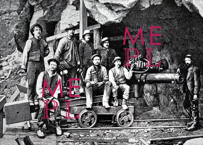 : Engraving depicting the workmen of the Simplon Tunnel : Engraving depicting the workmen of the Simplon Tunnel