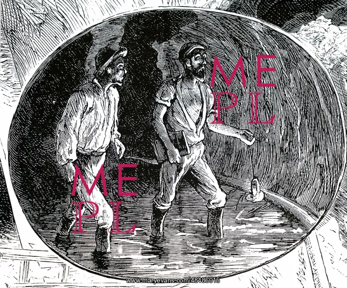  : Engraving depicting workmen of the St Gotthard tunnel
