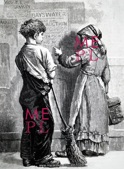 : Engraving depicting a young girl using a poster : Engraving depicting a young girl using a poster