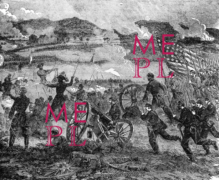 : engraving of general pickett at cemetery hill : engraving of general pickett at cemetery hill