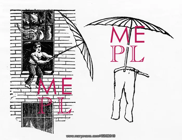 : Engraving of man escaping fire via parachute : Engraving of man escaping fire via parachute