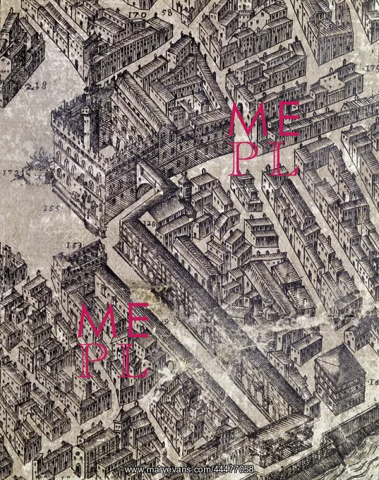 : Engraving of a map depicting the Palazzo Vecchio and square : Engraving of a map depicting the Palazzo Vecchio and square