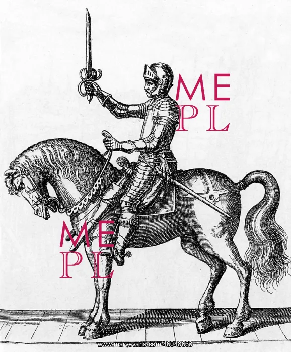 : Engraving of a Mounted arquebussier : Engraving of a Mounted arquebussier