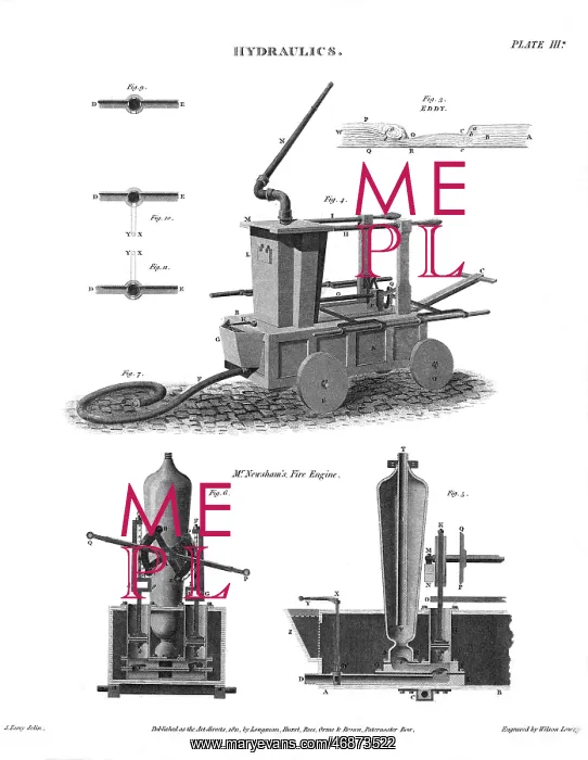 : Engraving of Newsham's fire engine : Engraving of Newsham's fire engine