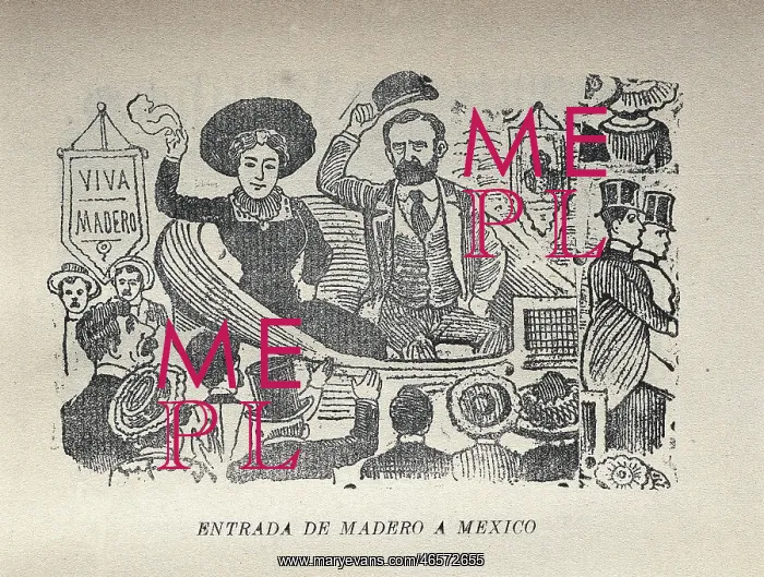 : Entering Mexico, 1911. Engraving : Entering Mexico, 1911. Engraving