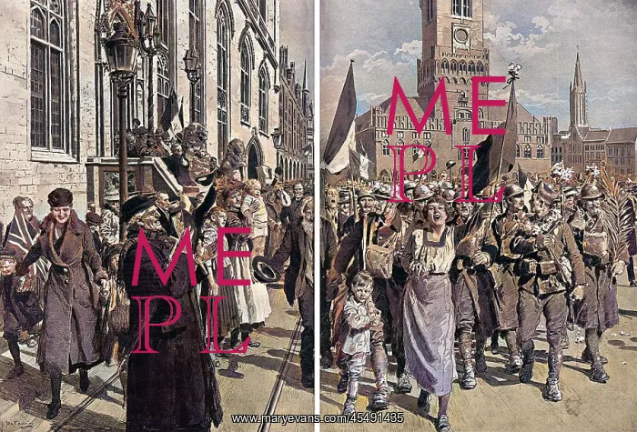 : Entry of Belgian troops into Bruges, 1918 by Matania : Entry of Belgian troops into Bruges, 1918 by Matania