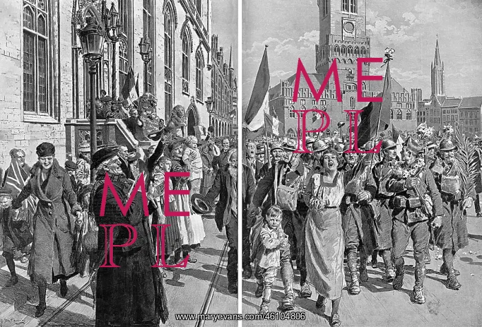: Entry of Belgian troops into Bruges, 1918 by Matania : Entry of Belgian troops into Bruges, 1918 by Matania