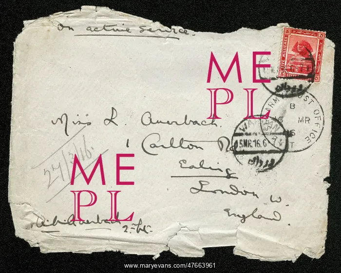 : Envelope from Egypt addressed to Miss L Auerbach, WW1 : Envelope from Egypt addressed to Miss L Auerbach, WW1
