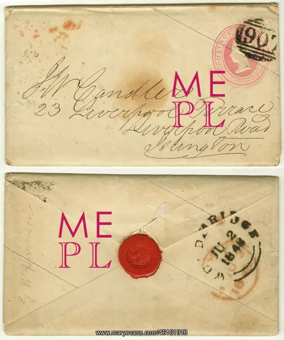 : Envelope with sealing wax and one penny stamp, 1848 : Envelope with sealing wax and one penny stamp, 1848