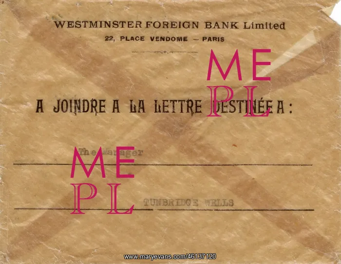 : Envelope, Westminster Foreign Bank Limited, Paris : Envelope, Westminster Foreign Bank Limited, Paris