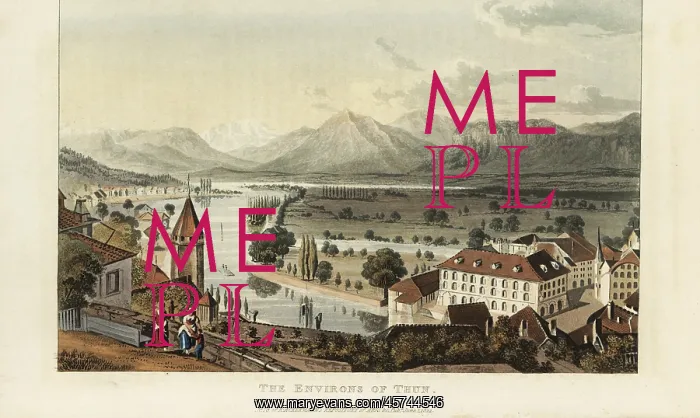 : The environs of Thun, showing the town, lake and : The environs of Thun, showing the town, lake and