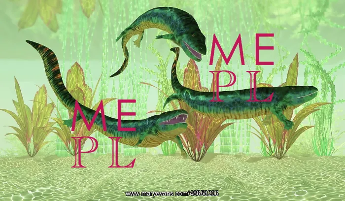 : Three Eogyrinus amphibians search for fish prey : Three Eogyrinus amphibians search for fish prey