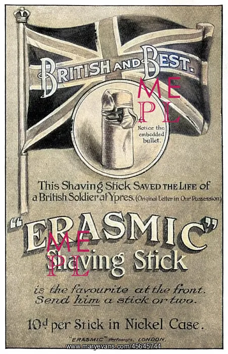 : Erasmic shaving stick advertisement, WW1 : Erasmic shaving stick advertisement, WW1