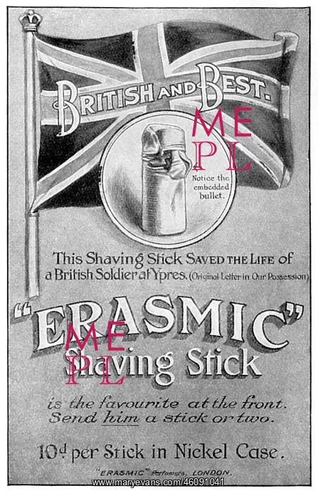 : Erasmic shaving stick advertisement, WW1 : Erasmic shaving stick advertisement, WW1