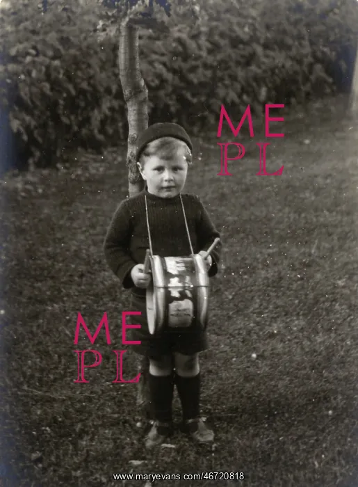 : Eric Atherton Smith - young boy aged 3 with his toy drum : Eric Atherton Smith - young boy aged 3 with his toy drum