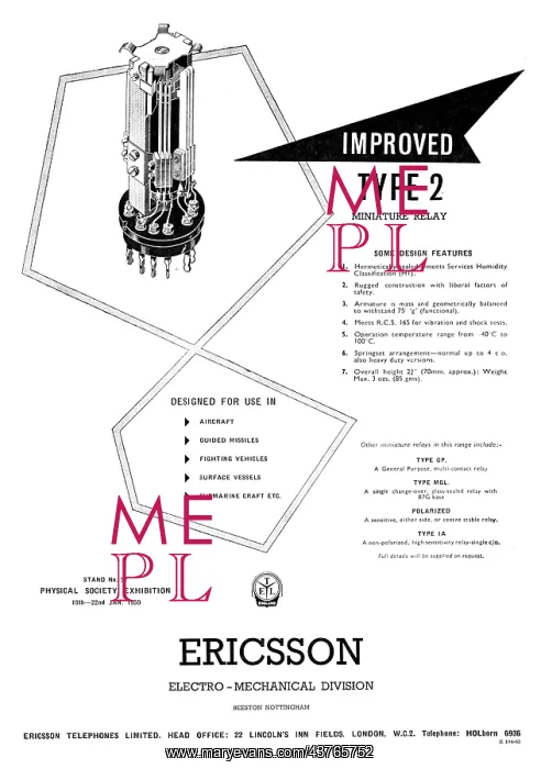 : Ericsson Type 2 Miniature Relays : Ericsson Type 2 Miniature Relays