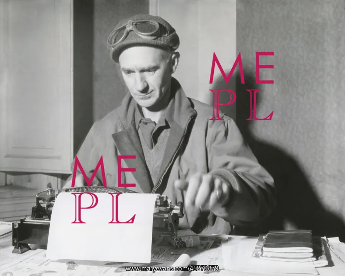 : Ernie Pyle, war correspondent, at his typewriter : Ernie Pyle, war correspondent, at his typewriter