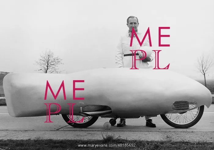 : Ernst Henne with motorcycle, 1937 : Ernst Henne with motorcycle, 1937