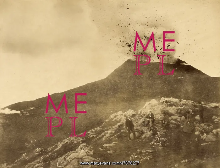: Erupting Volcano with Sightseers, c. 1870s : Erupting Volcano with Sightseers, c. 1870s