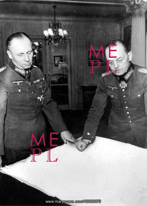 : Erwin Rommel with Gerd von Rundstedt studying a map, 1944 : Erwin Rommel with Gerd von Rundstedt studying a map, 1944
