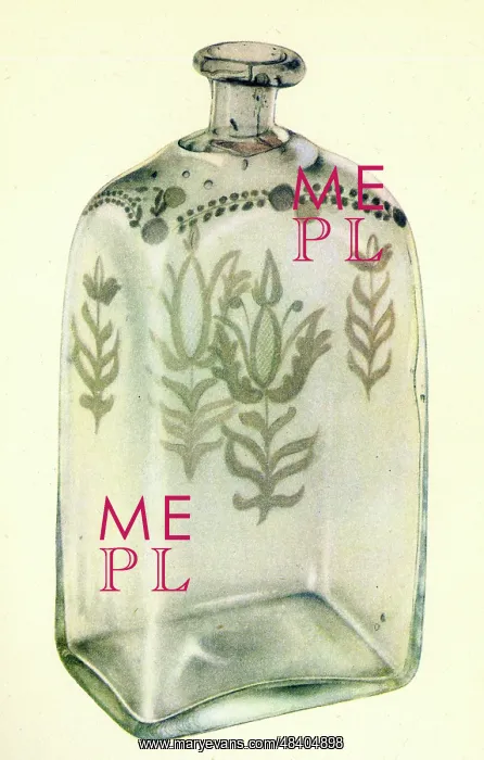 : Etched Stiegel-type American glass bottle : Etched Stiegel-type American glass bottle