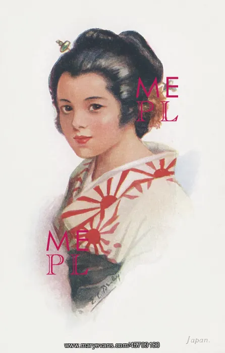 : Japan. Head and shoulders portrait of a patriotic young girl. Artist: Ethel Brisley : Japan. Head and shoulders portrait of a patriotic young girl. Artist: Ethel Brisley