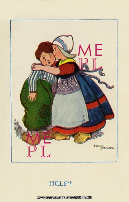 : Help!. An unwelcome embrace from a pretty Dutch girl. Artist: Ethel Parkinson : Help!. An unwelcome embrace from a pretty Dutch girl. Artist: Ethel Parkinson