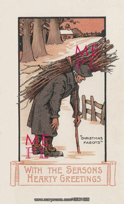 : Ethel Parkinson, Christmas card, old man in snowy scene : Ethel Parkinson, Christmas card, old man in snowy scene
