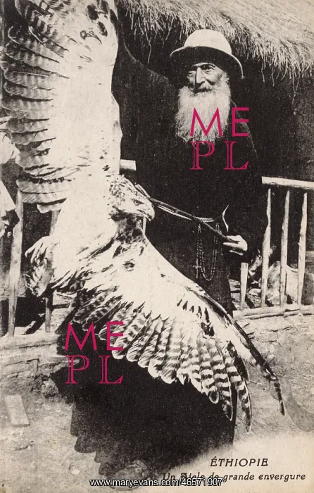: Ethiopia - A large eagle, held by a venerable missionary : Ethiopia - A large eagle, held by a venerable missionary