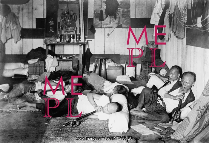 : Ethnic Chinese smoking in an opium den in ? : Ethnic Chinese smoking in an opium den in ?