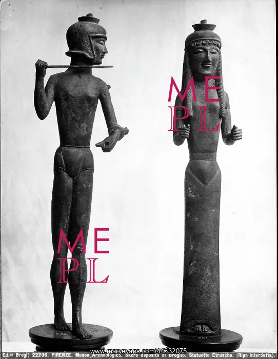 : Two Etruscan bronze statuettes, found : Two Etruscan bronze statuettes, found