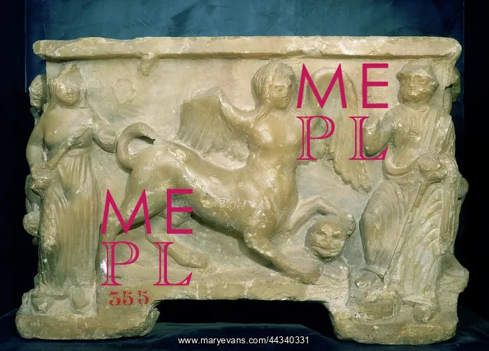 : Etruscan cinerary urn decorated with : Etruscan cinerary urn decorated with