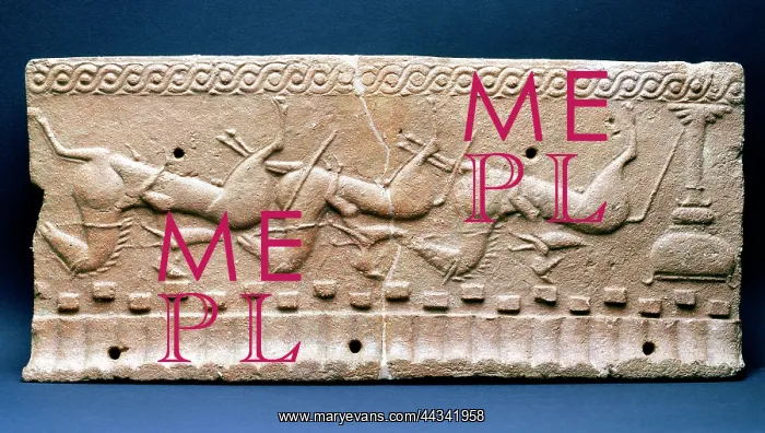 : Etruscan clay brick depicting racing : Etruscan clay brick depicting racing