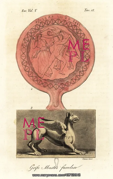: Etruscan goddess Persipnei and griffon : Etruscan goddess Persipnei and griffon