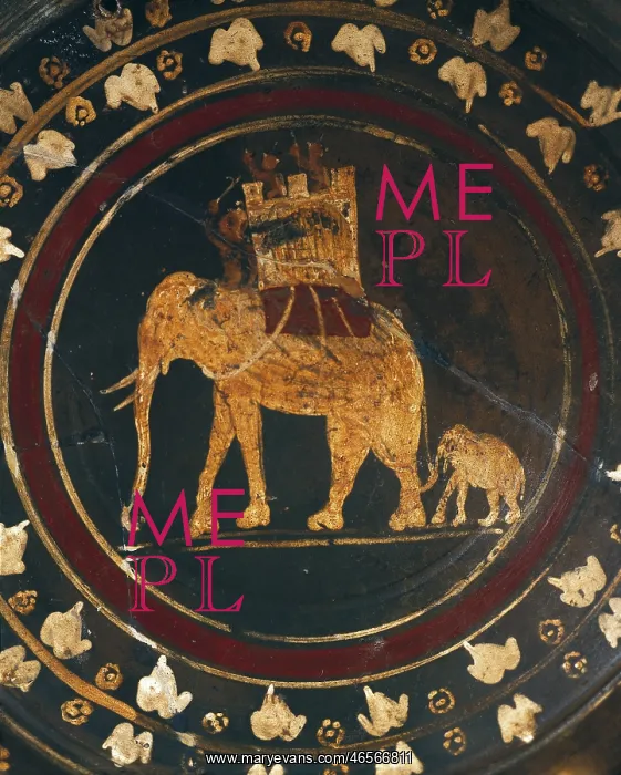 : Etruscan plate with a war elephant fighting against : Etruscan plate with a war elephant fighting against