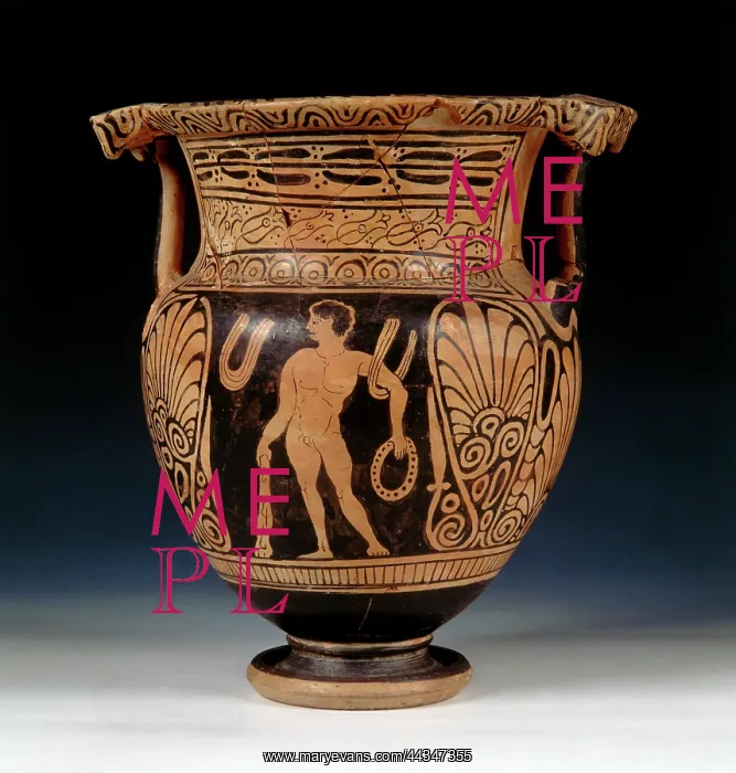 : Etruscan red figures vase depicting : Etruscan red figures vase depicting