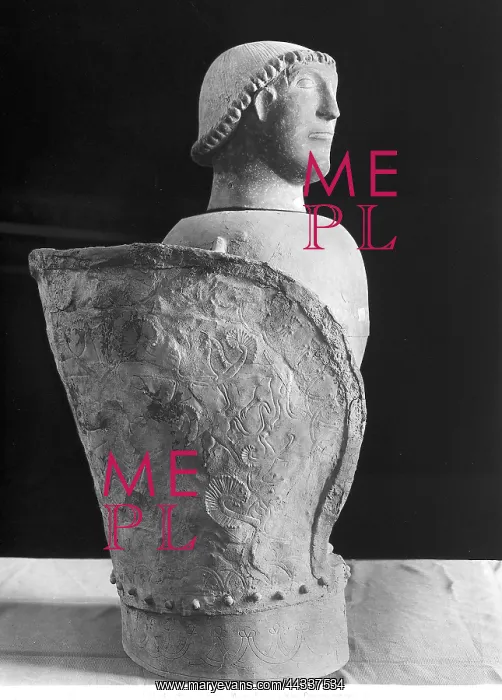 : Etruscan terracotta canopic vase representing : Etruscan terracotta canopic vase representing
