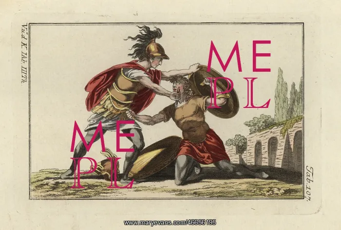 : Two Etruscan warriors in mortal combat with daggers : Two Etruscan warriors in mortal combat with daggers