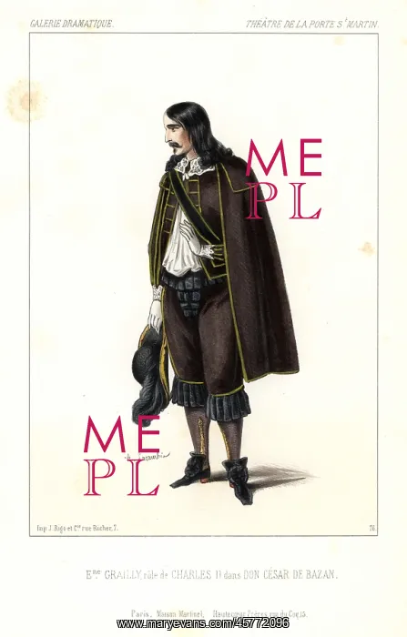 : Eugene Grailly as Charles II in Don Cesar de Bazan, 1844 : Eugene Grailly as Charles II in Don Cesar de Bazan, 1844