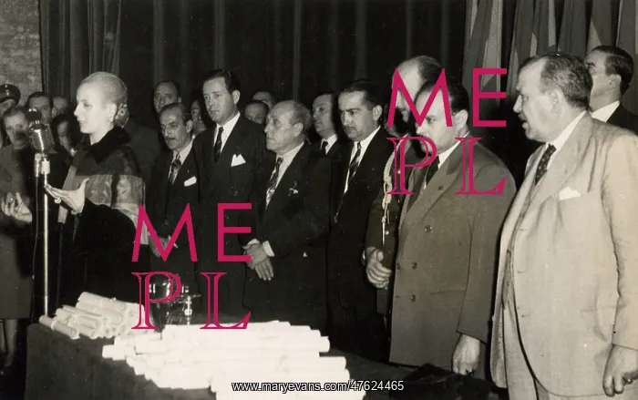 : Eva Peron giving a speech to graduate students : Eva Peron giving a speech to graduate students
