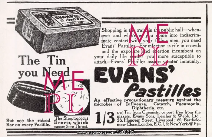 : Evans pastilles advertisement : Evans pastilles advertisement