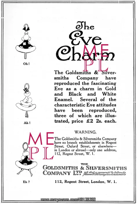 : The Eve charm, WW1 advertisement : The Eve charm, WW1 advertisement