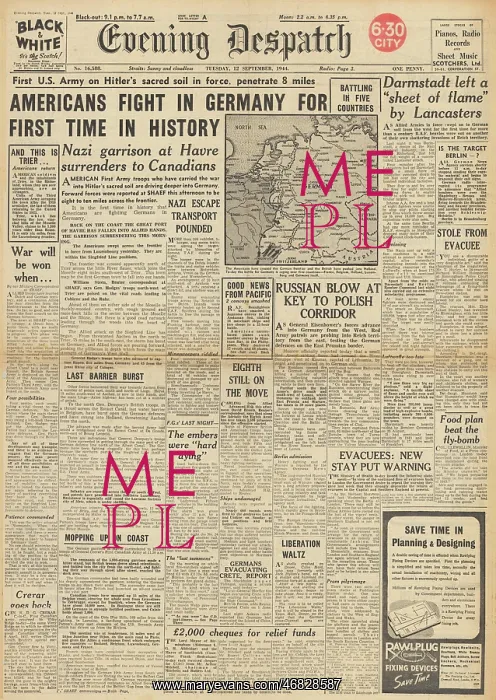 : Evening Despatch front page Allied troops invade Germany : Evening Despatch front page Allied troops invade Germany